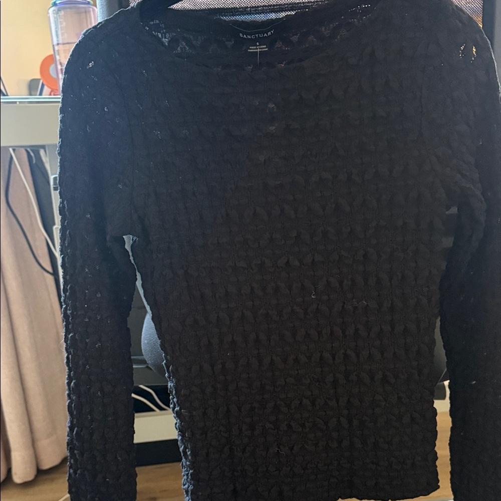Sanctuary Black Textured Knit Top